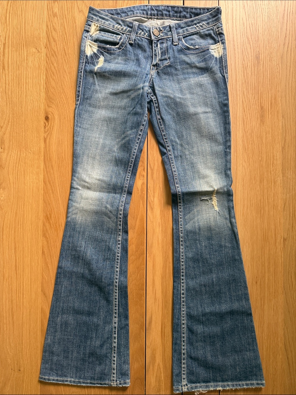 William Rast Medium Blue Distressed Flare Jeans